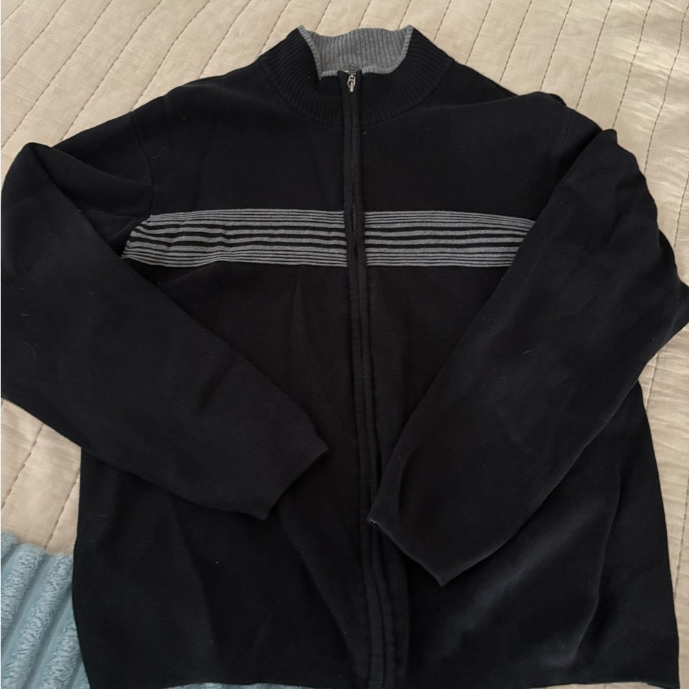 Dockers Black Zip-Up Sweater with Gray Stripes - Picture 2 of 4